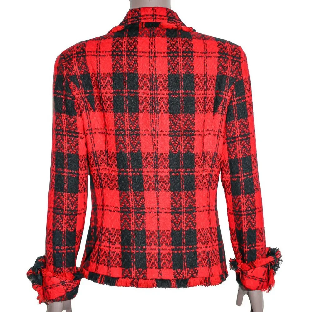 Vintage 80s‎ Red Black Plaid Skirt Suit Matching Set Formal Evening Work Office